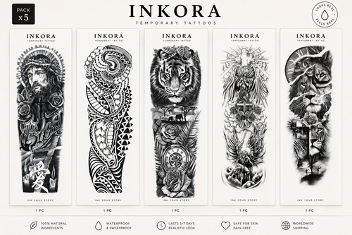 Realism Sleeve 5 Pack — full arm temporary tattoo set with 5 realistic designs