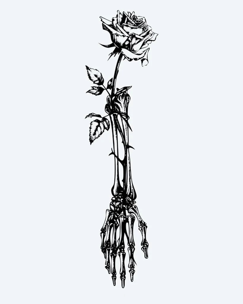 Skeleton Hand & Rose